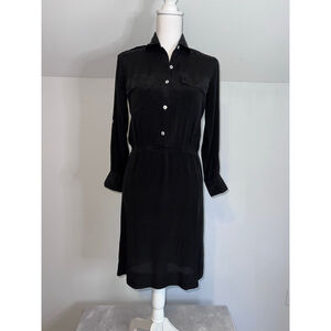 VTG 100% Silk 90s Black Long Sleeve Dress S